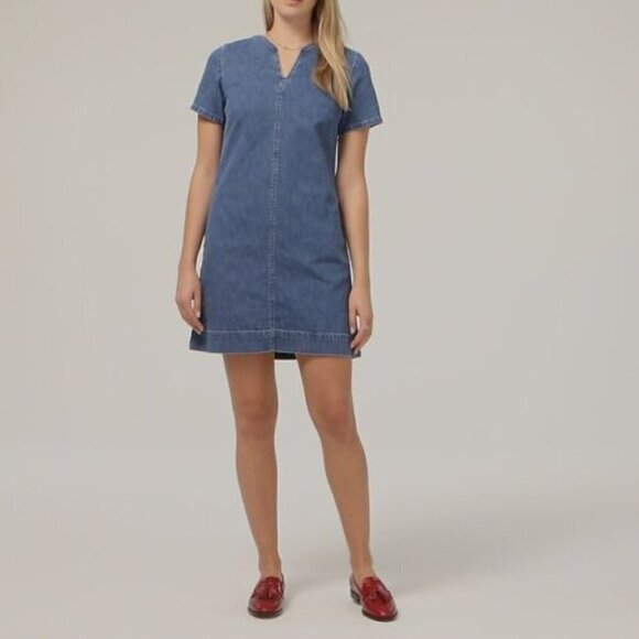 J. Crew Blue Denim Short Sleeve V-Neck Mini Dress 4 - Picture 2 of 6